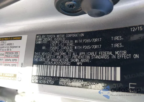 2016 Toyota 4Runner Trail from USA, damaged, VIN JTEBU5JR2G5309582